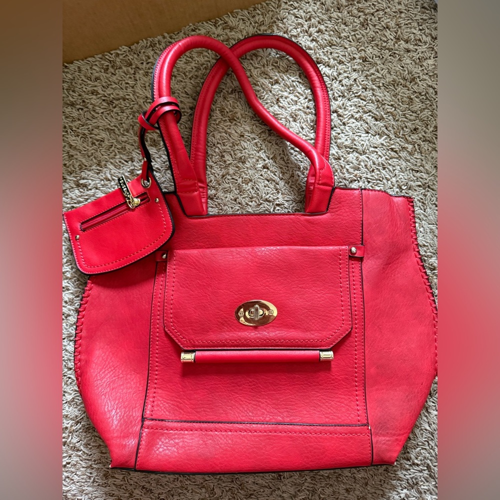 Vibrant Red and Gold Structured Tote Bag